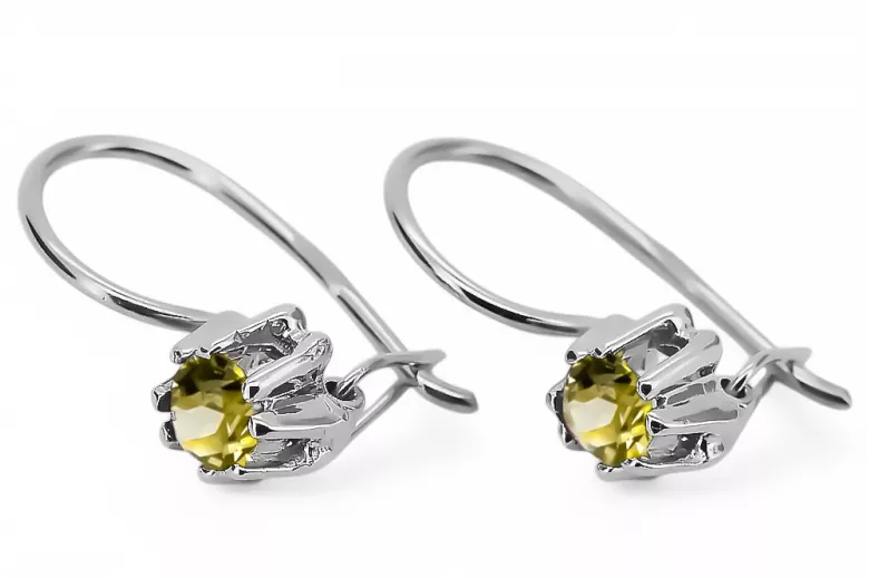Argent sterling 925 14k 583 Yellow Peridot des boucles d'oreilles vec053s Russe Soviétique URSS Artisanat vintage Art Deco style